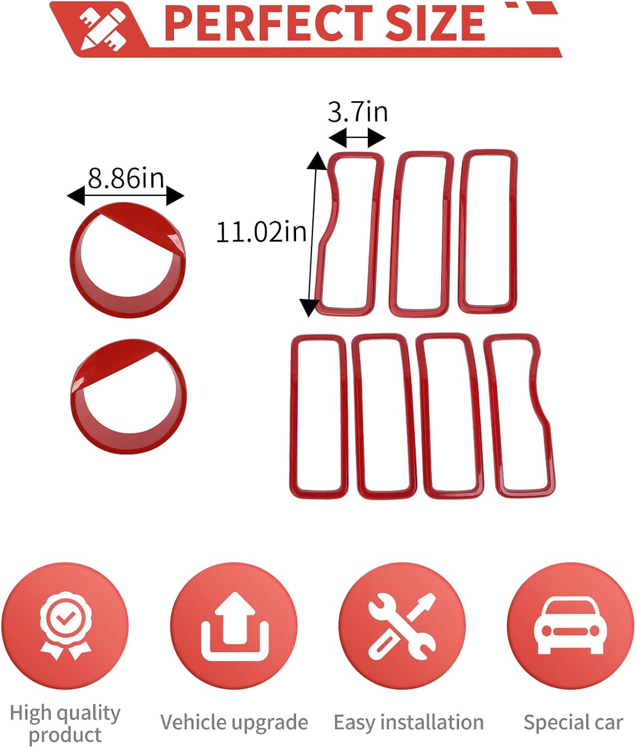 Front Grill Inserts Front Headlight Cover Kit fit for Jeep Wrangler JL JLU Gladiator JT 2024+ Exterior Accessories,Red