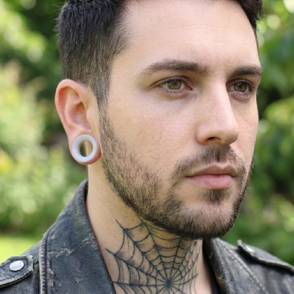 Hollow Tunnels Opalite Organic Stone Ear Plugs Gauges Sold in Pairs