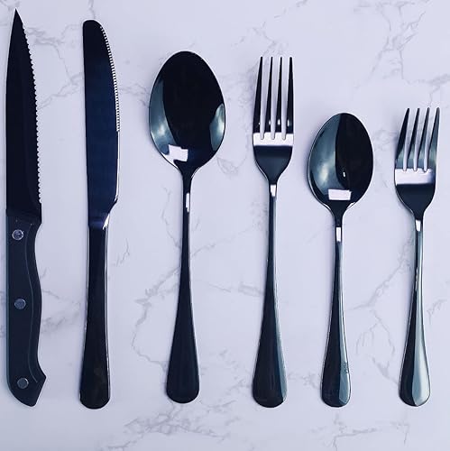 Miniatura 187 de A·HOUSEWARE - Juego de cubiertos iridiscentes con diseño hueco, 20 piezas, acero inoxidable, incluye tenedores, cucharas, cuchillos, utensilios