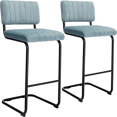 Miniatura 9 de ONEVOG Taburete de bar de 26 pulgadas, taburetes de bar modernos de altura de mostrador, taburetes de bar blancos con Boucle Farbic y base de metal