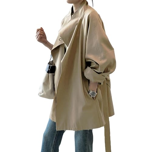 utcoco Womens Open Front Trench Coat 2026 Fall Outfits Fashion Stand Collar Windproof Overcoat Outerwear with Belt