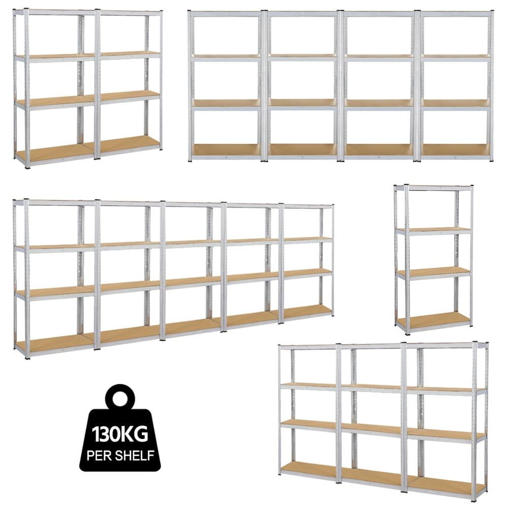 Yaheetech Set di 2 Scaffali Metalliche Scaffalature a 5 Ripiani 160×80×40 cm per Garage Cucina Negozio in Metallo Zincato e Legno MDF