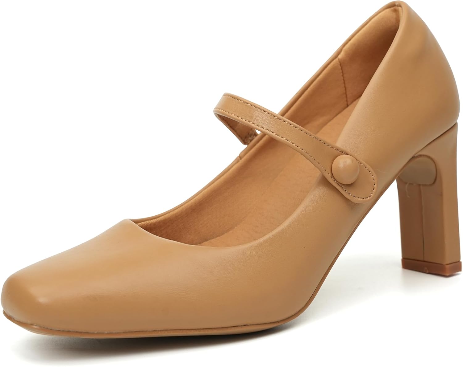 Womens Mary Janes Chunky Heels Square Toe Pumps