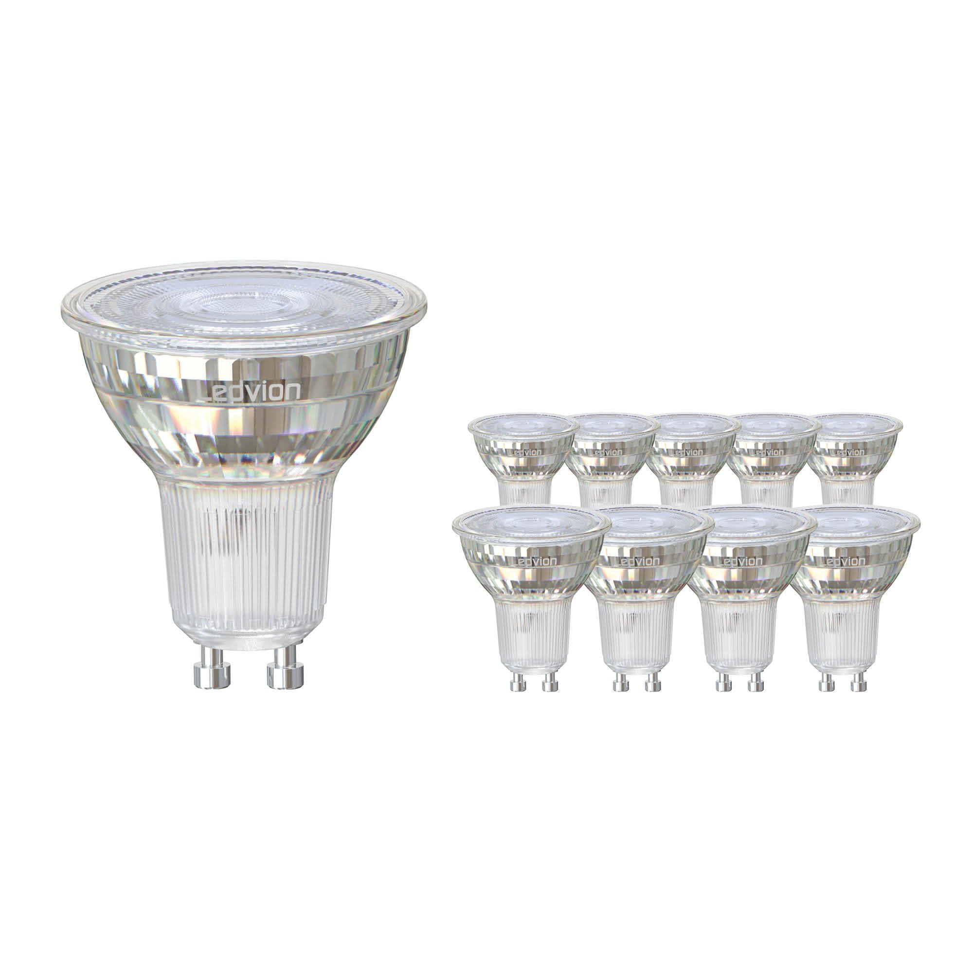 Ledvion - 10X Spots LED GU10 Dimmables Dim-Warm, 5W, 2200-3000K, 345 Lumens, Verre Complet, Économe en Énergie