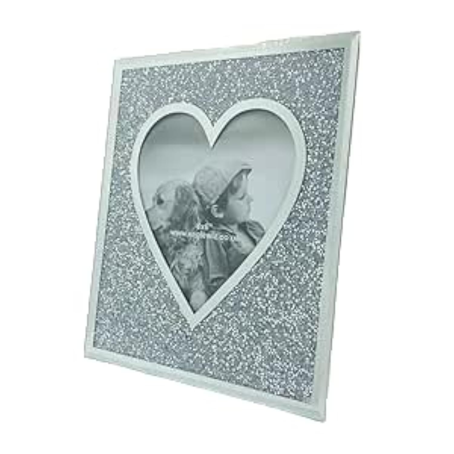 Eye on Elegance EagleWiz Silver Glitter Heart Crushed Diamond Jewel Crystal Mirror Glass Diamante Picture Frame Wedding Photo Frame 6" x 8"