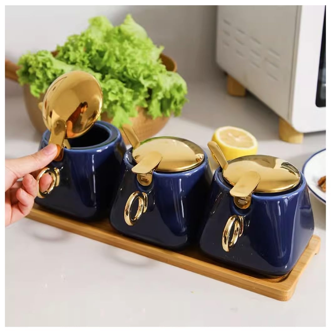 AZHKJKZH Seasoning Box Set Ceramic Seasoning Pot Kitchen Container Set Spice Jar Salt Sugar Jar(A,3Pieces)