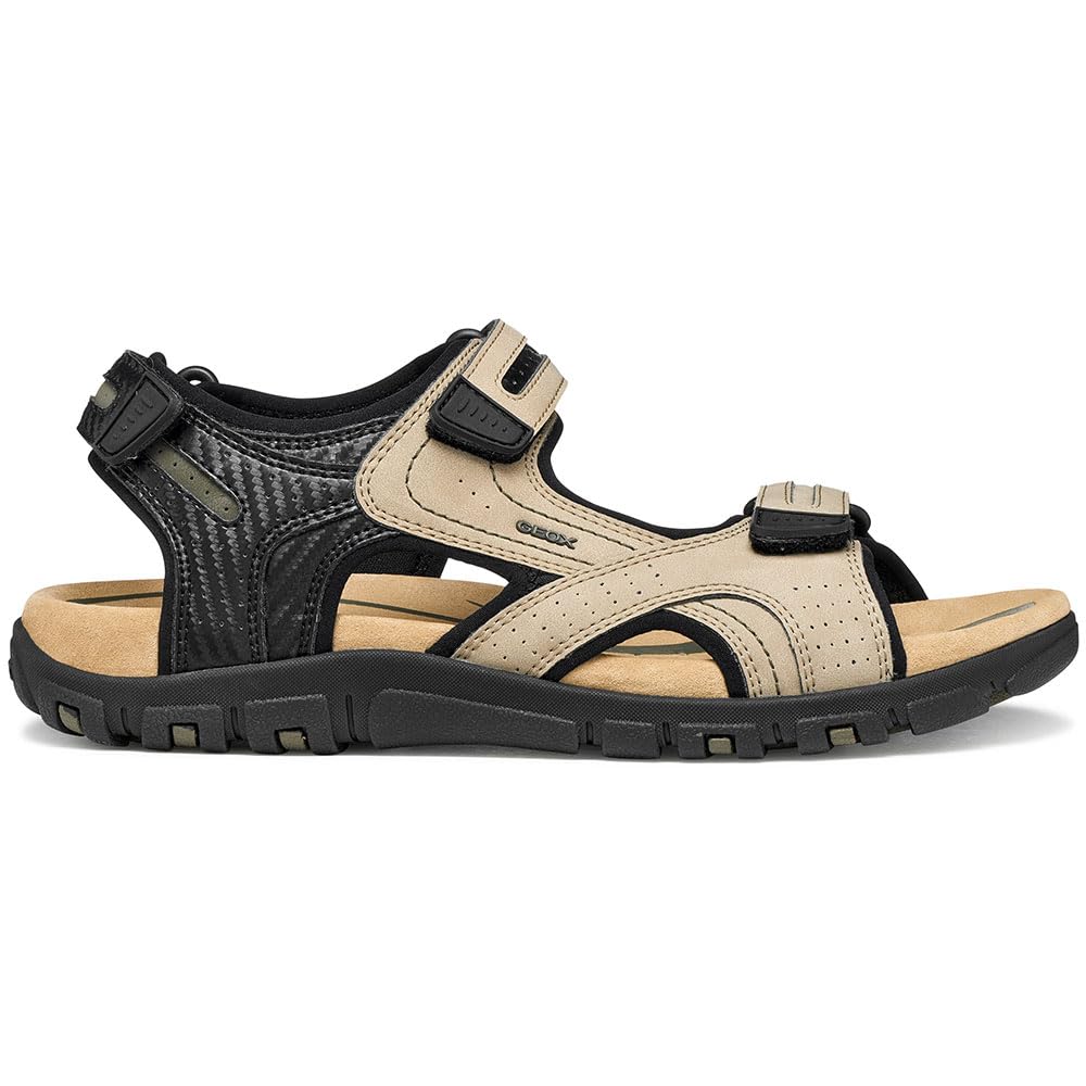 Geox Men's Uomo Strada D Sandal, Sand/Black, 43 EU