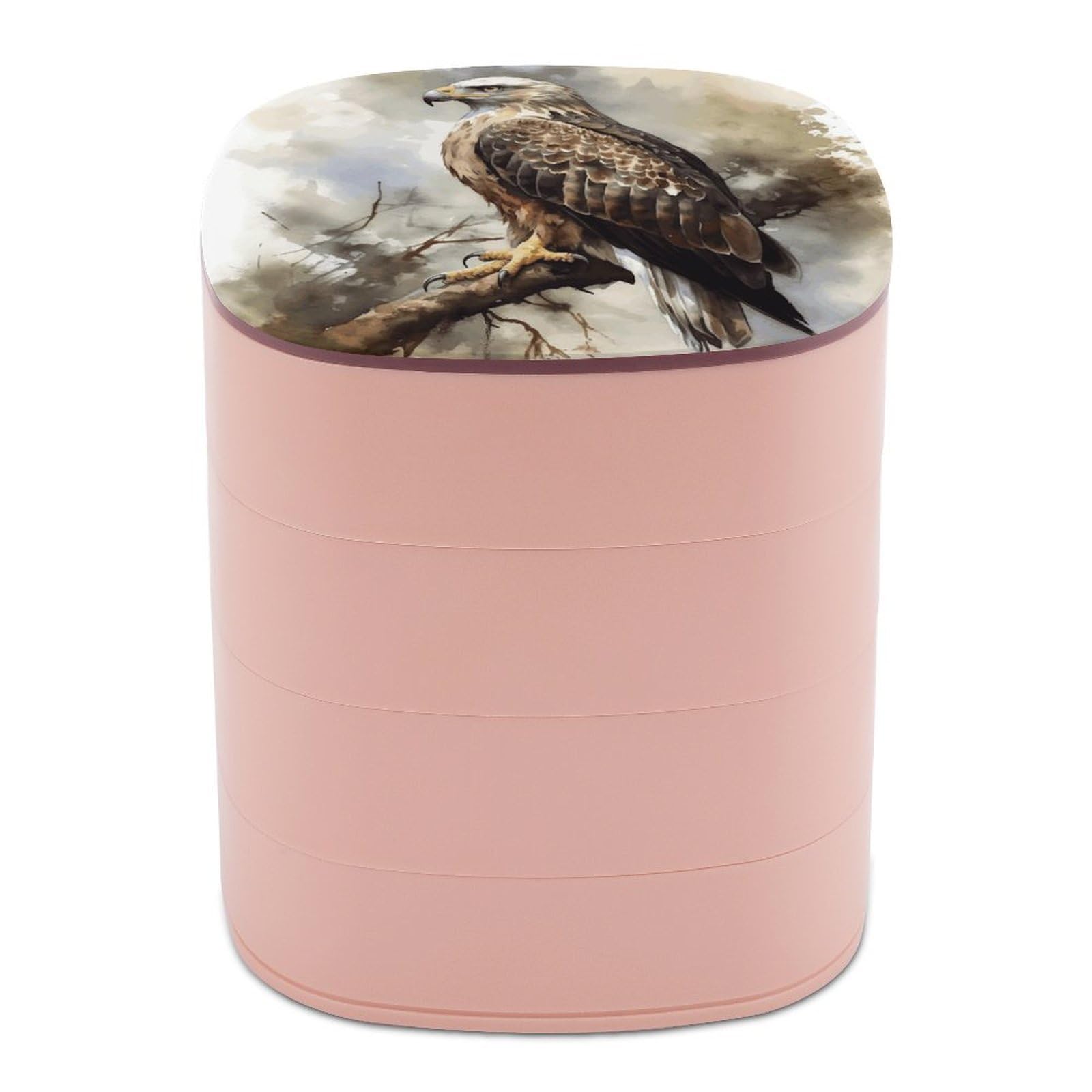 VstaDank 360° Rotating Watercolor of Hawk Sitting in The Tree Jewelry Box, Multi-Layer Large Capacity Jewelry Organizer for Earrings Necklaces Rings, Dustproof Desktop Storage Case for Women