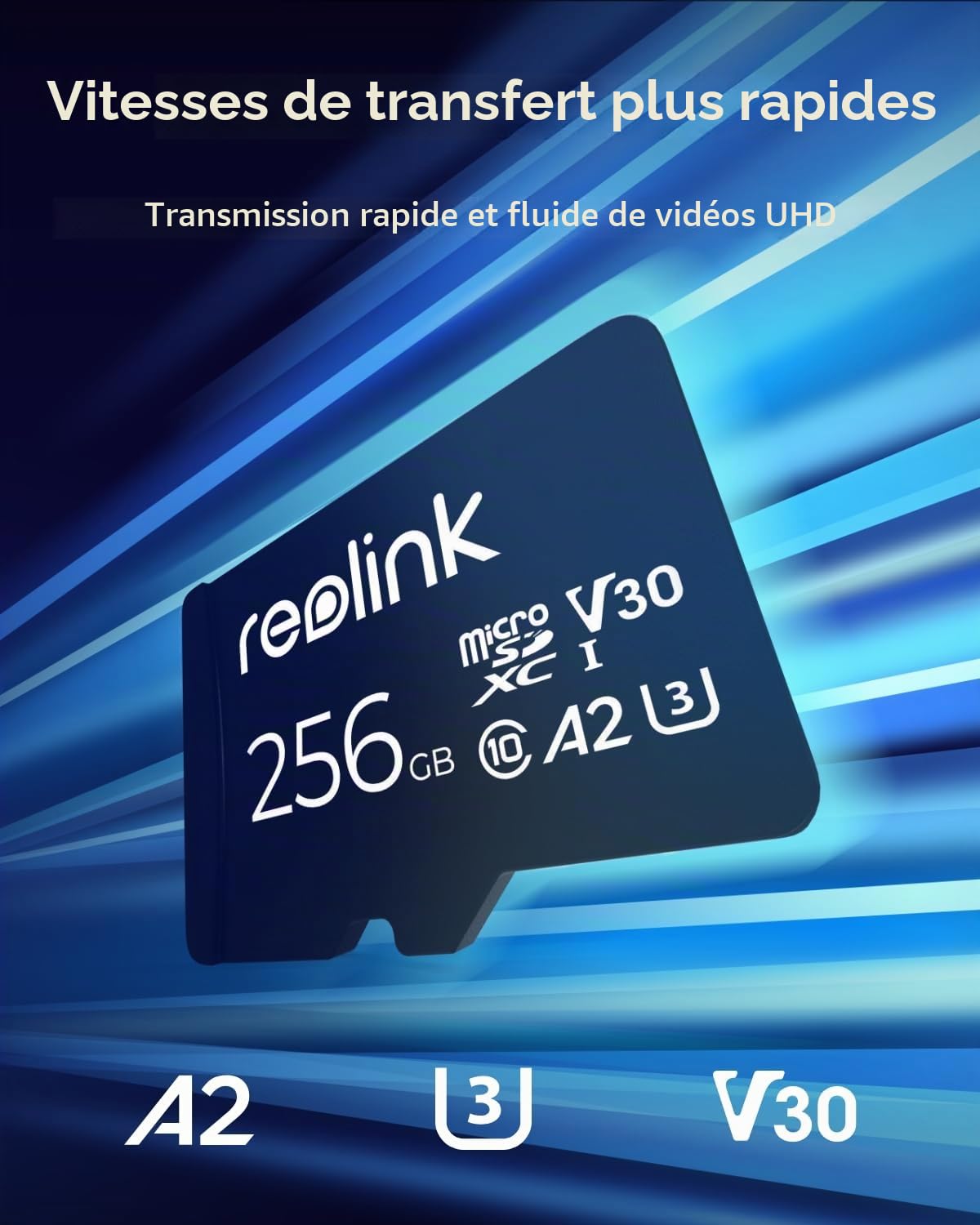 Reolink 256GB Carte microSD, Carte Mémoire microSDXC à Grande Vitesse A2 U3 de Classe 10, Compatible avec Caméra de Surveillance Reolink | Compatible avec Caméra de Surveillance Reolink
