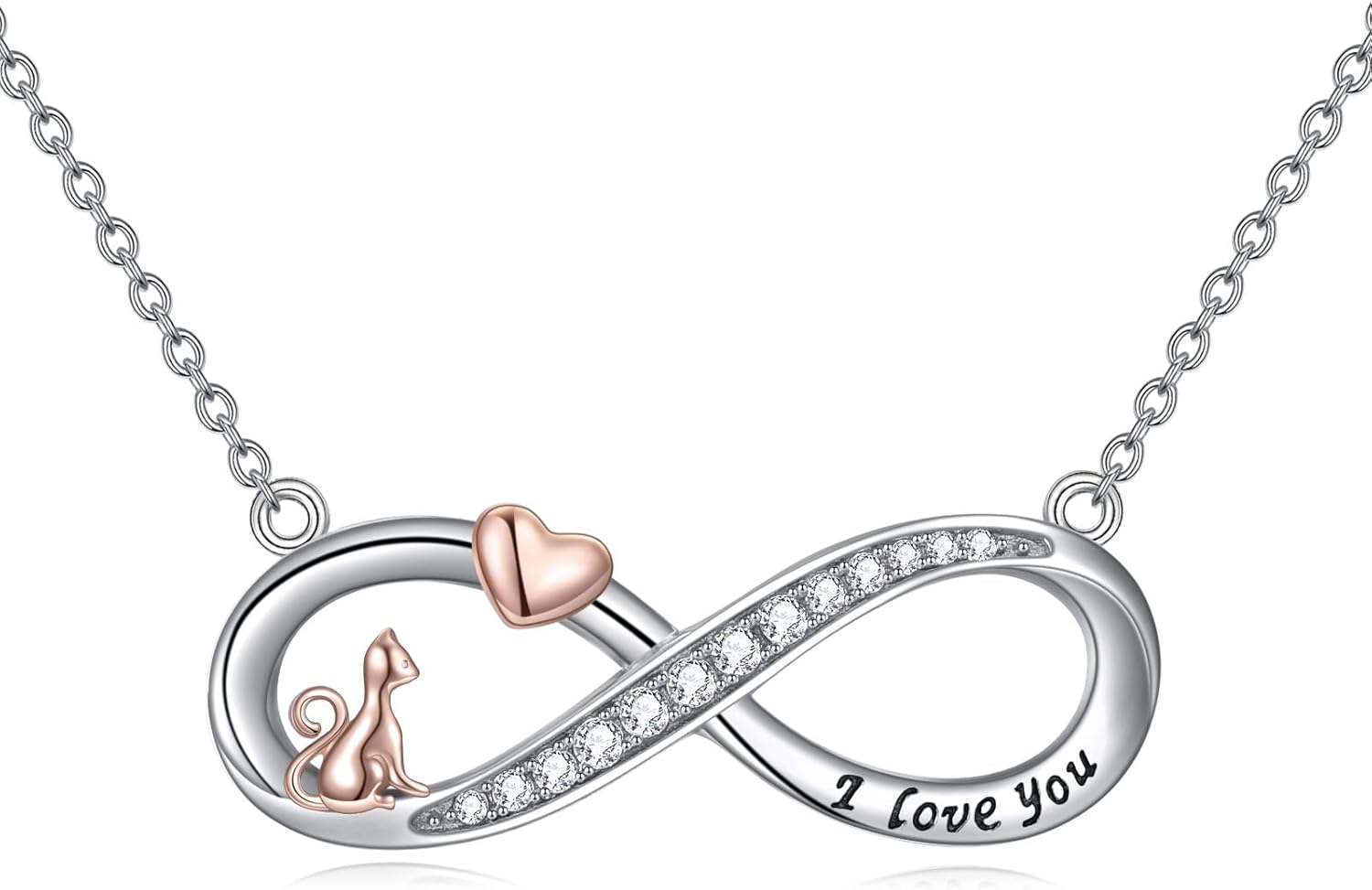 Infinity Necklace for Women Sterling Silver Heart And Cat Necklace Pendant Forever My Friend Female Friendship Jewelry Birthday Christmas Holiday Graduation Gift