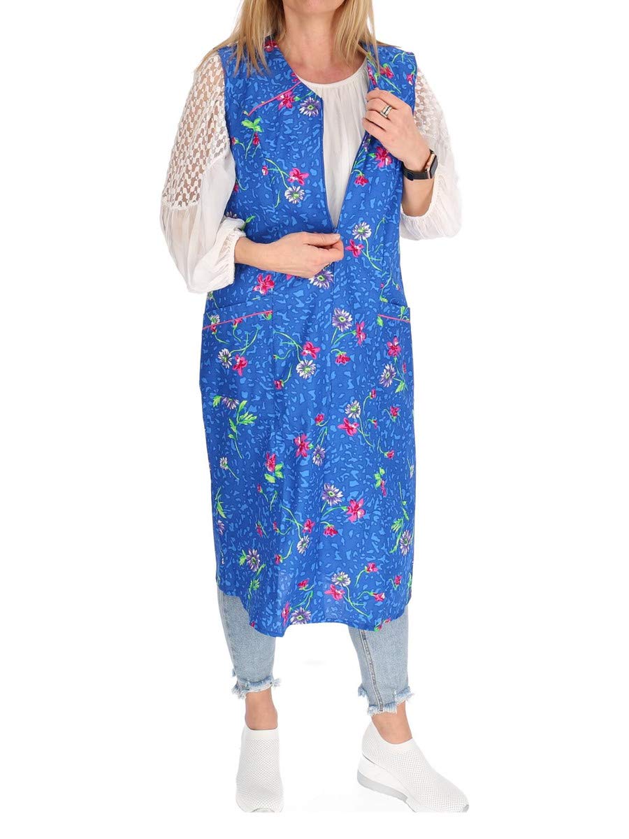 Zip smock zip house dress cotton apron cooking apron - Multicolour - S, blue