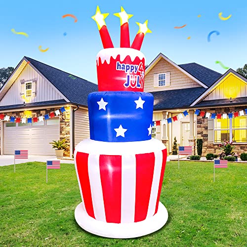 Kooy 6Ft 4Th Of July Inflatables Outdoor Decorations,Inflatable Cake With Led Lights Fourth Of July Blow Up Yard Decorations,Patriotic Inflatable For Garden Lawn Indoor Independence Day Decor #TOP4