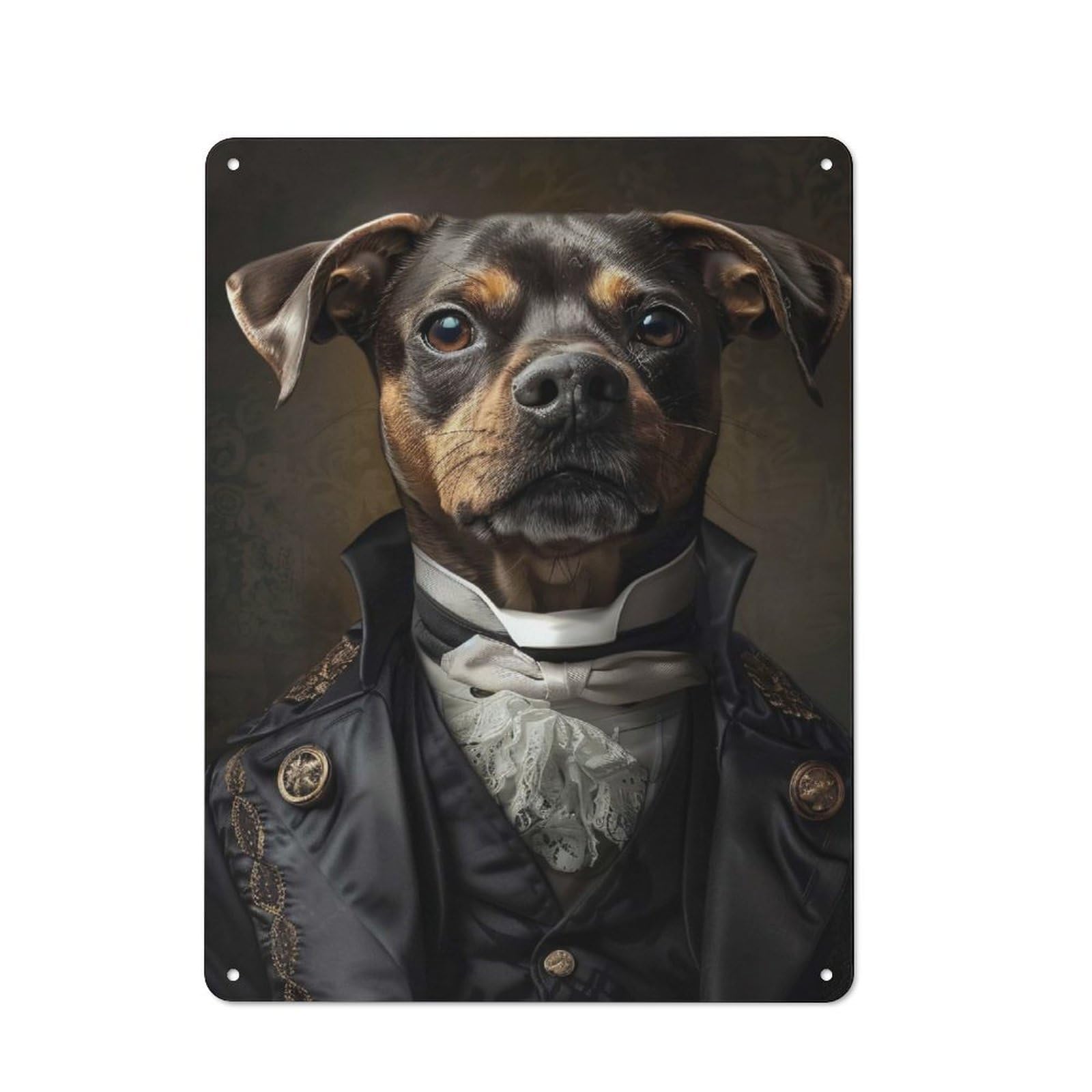 Junmoney Style-16 Vintage Tin Wall Sign 40X30cm Featuring Dog Portrait In Formal Attire, Room Wall Plaque For Flat, Dorm Room, Lounge Or Cafe