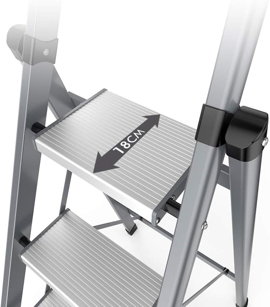 OKUOKA Ladders,Aluminum Alloy Ladder Household Folding Herringbone Ladder Thickening Indoor Multifunctional Stairs Three-Step Ladder Small Escalator Stepladder/Gray/3 Steps
