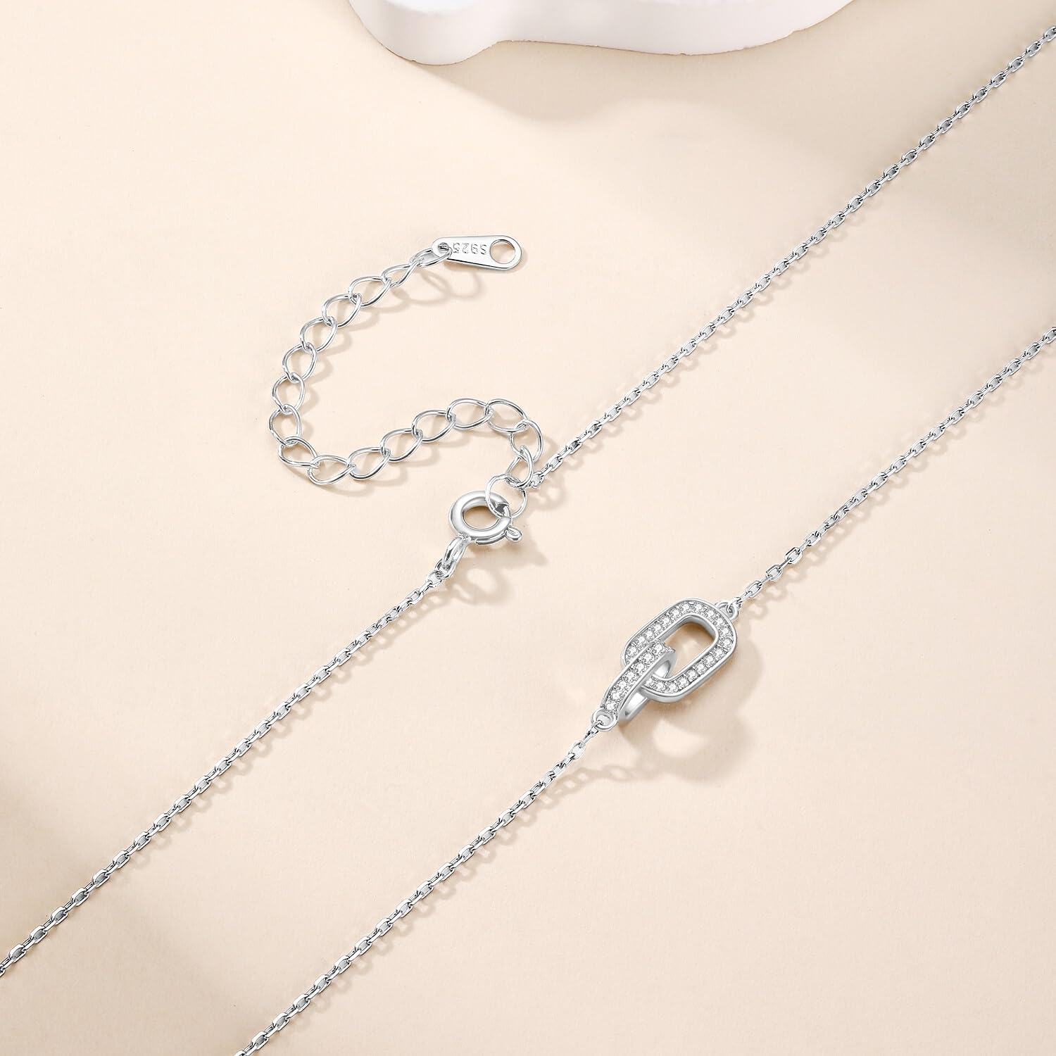 SUNFEEL 14K Gold Plated 925 Sterling Silver Pendant Necklace for Women，Interlocking Paperclip Cubic Zirconia Dainty Necklaces for Mom Wife Girlfriend Bridal Jewelry Gift for Prom Birthday Anniversary