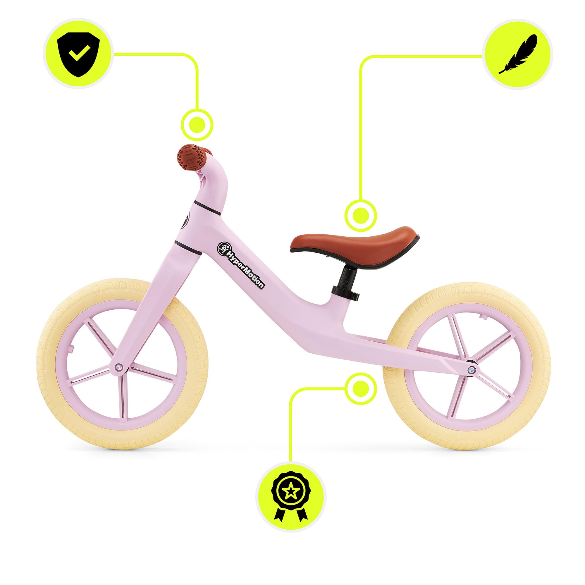 HyperMotion Marcelo Bicicletta Senza Pedali Balance Bike 12 Pollici con Ruote PU Antiforatura, Sella Regolabile e Bloccasterzo, per Bambini da 18 Mesi, Resistente fino a 50 Kg, Montaggio Facile, Rosa