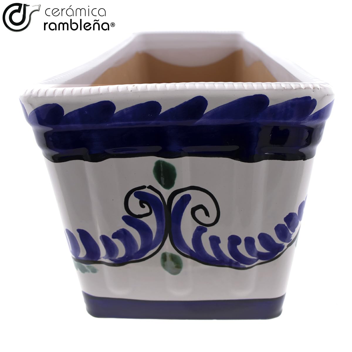 CERÁMICA RAMBLEÑA | Jardinera | Jardinera balcón | Jardinera Exterior | Jardinera Rectangular | Jardinera Decorado granadino - Modelo J04 | 100% Decorada a Mano | 41x19x18 cm
