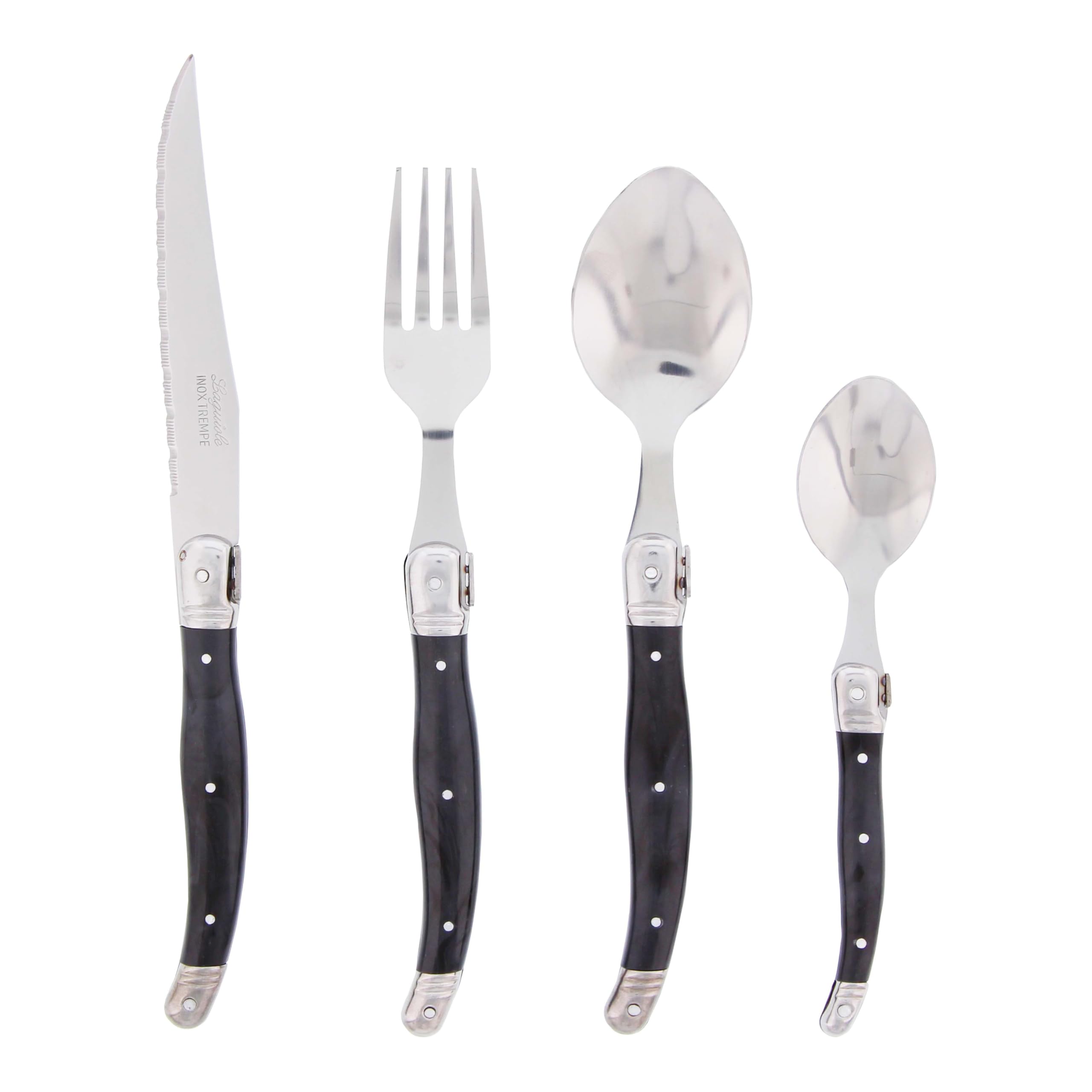 Pradel Excellence - I7214BIS - Ménagère Laguiole 24 pcs - 6 Couteaux, 6 Fourchettes, 6 Cuillères à Soupe, 6 Cuillères à Café - Lames Inox - Manches ABS Gris Effet Marbré - Coffret de Rangement