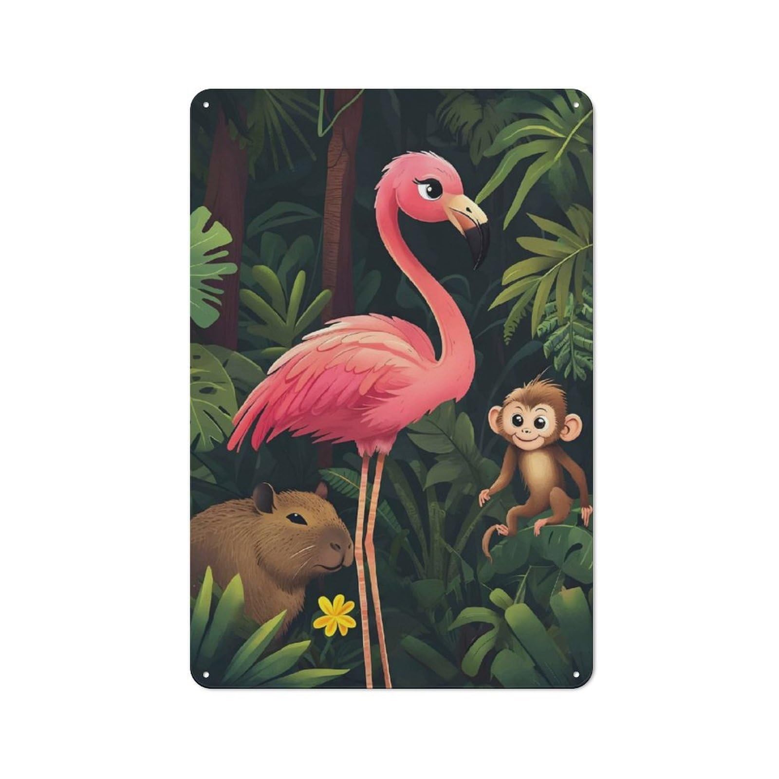 Jungle Friends Metal Tin Sign, Small Wall Accent for Small Toilet, Washroom And Hallway, 30x20cm