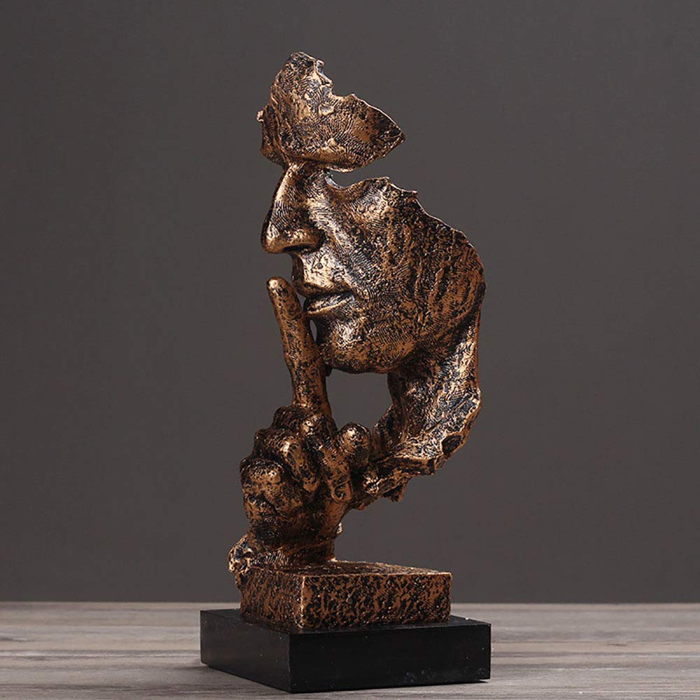 Silence Is Gold, Creative Thinker Statue Abstract Sculpture, Resin Abstract Hand And Face Art Decorations Sculpture For Home Living Room Office Bar Decoration Accessories,A