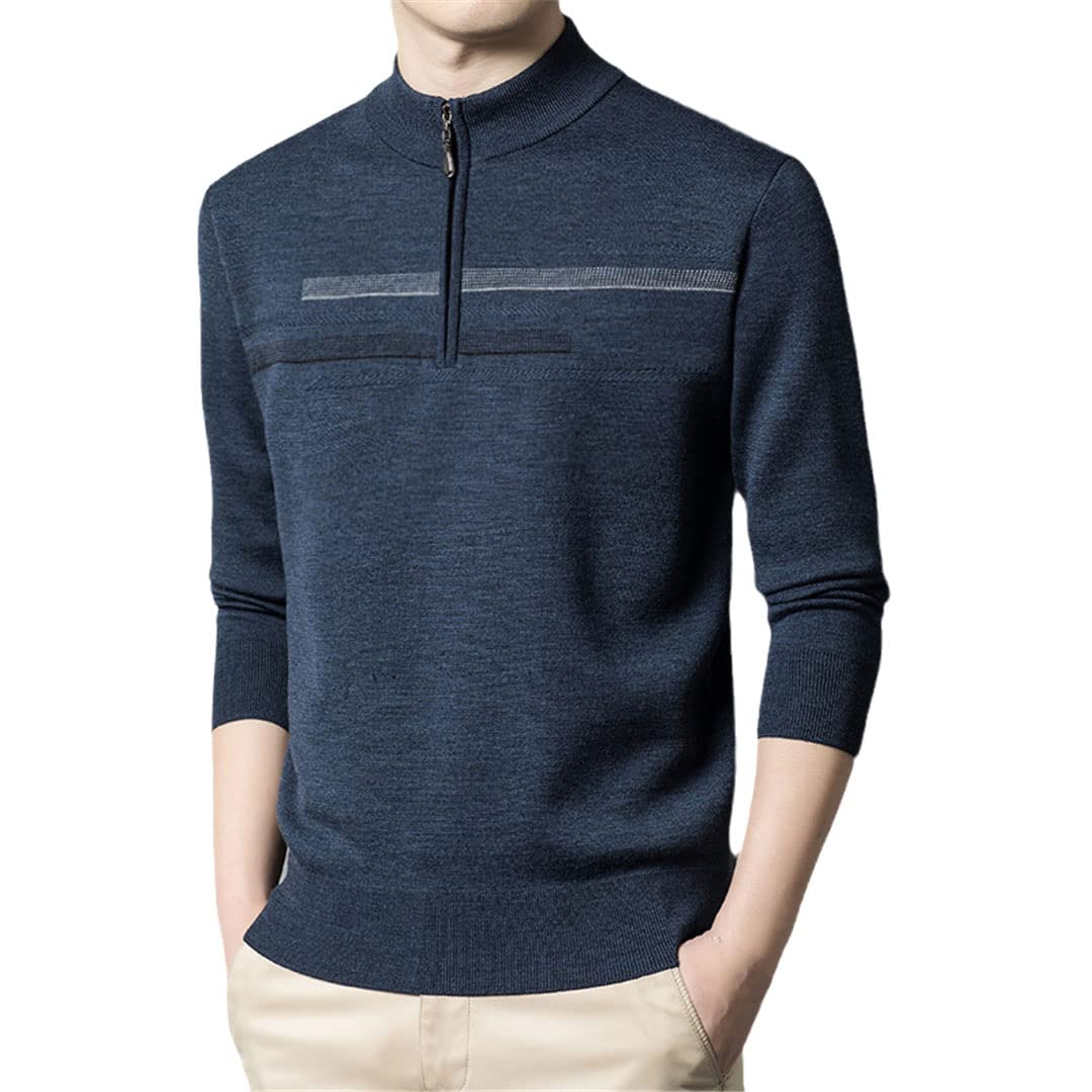 Męski wełniany sweter Basic sweter pół golf pogrubiony ciepły top, Blue, XL