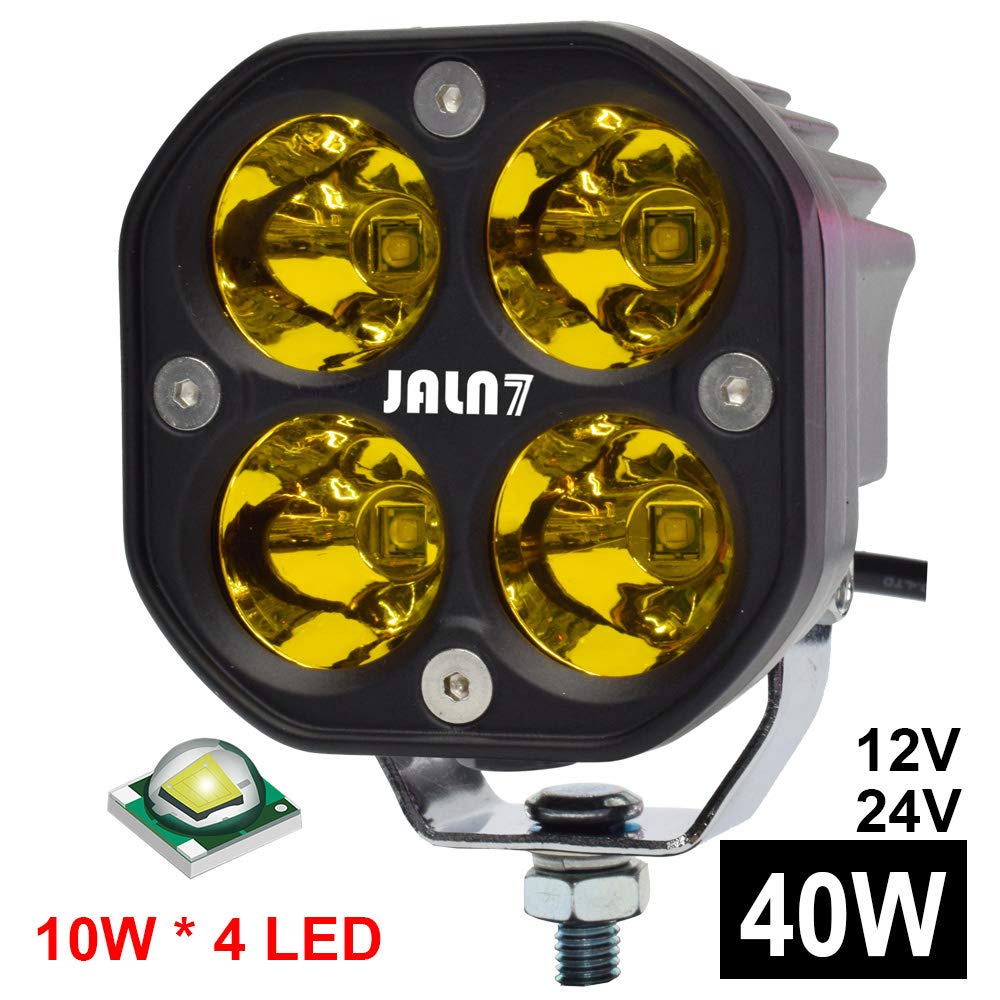 2Pcs LED Faro Delantero de Moto 40W Luz Antiniebla Foco de Trabajo Spotlight 12V 24V 4500lm Impermeable 4led Cuadrado Luz Amarilla para Tractor Coche Barco Camión SUV (Luz Amarilla)