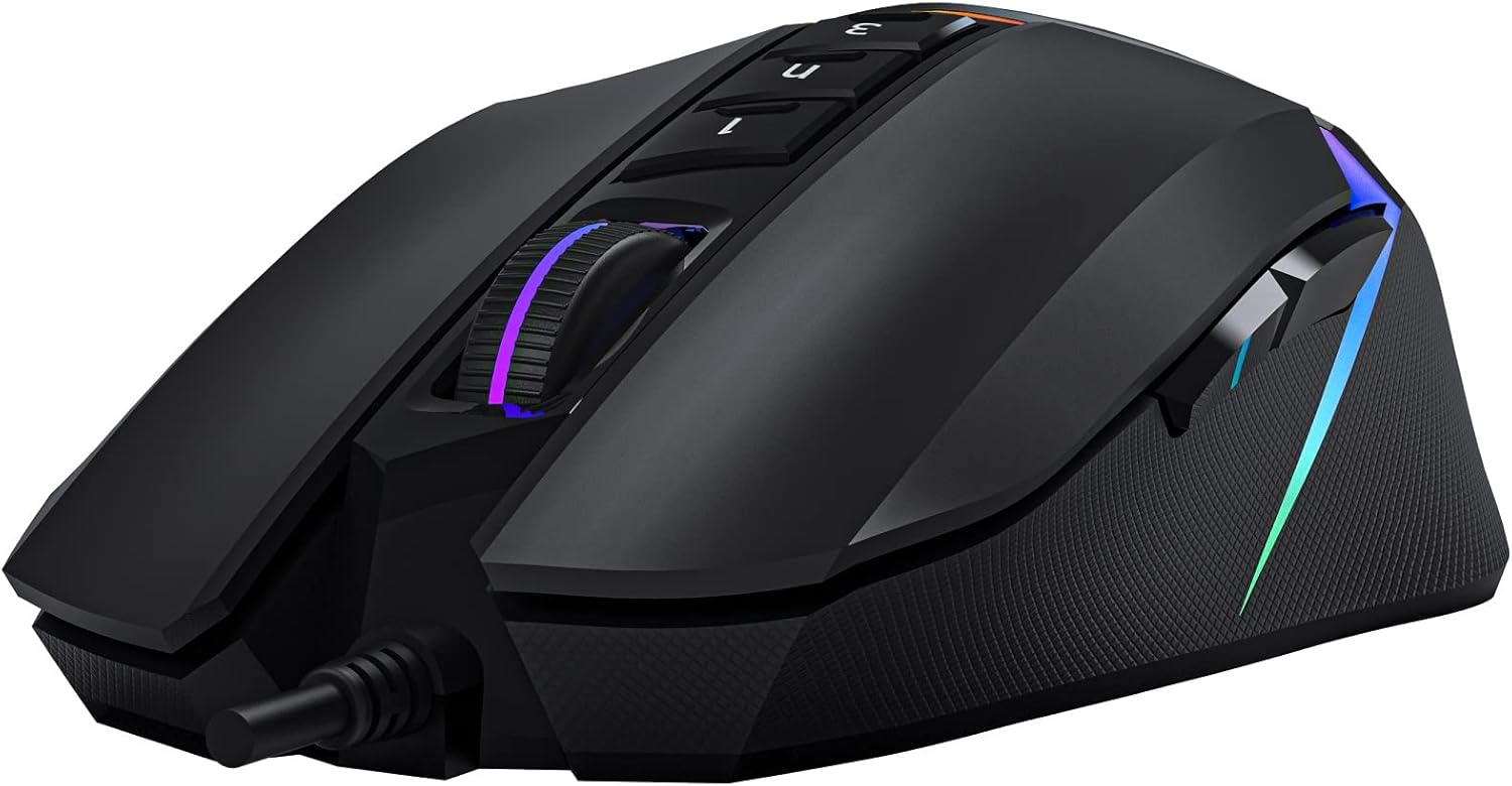 Bloody W60 Max Activated Gaming Mouse with 10,000 CPI USB Activated, BC3332-A 10K Sensor, 2000 Hz Report Rate, 4 Types LOD Setting Switch, Default 5 RGB Lighting Effects, Dual-Injection Rubber Wheel
