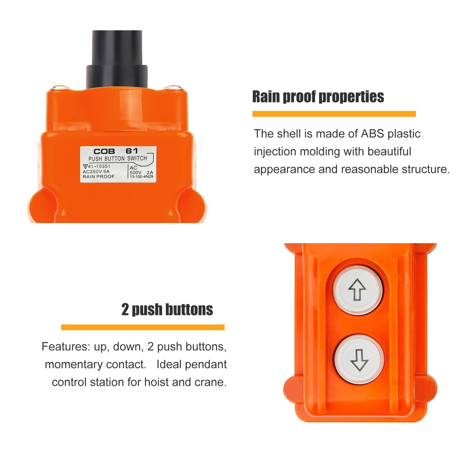 RuoFeng 2 Ways Hoist Crane Push Button Switch, 250V, 5 Amp, 500V