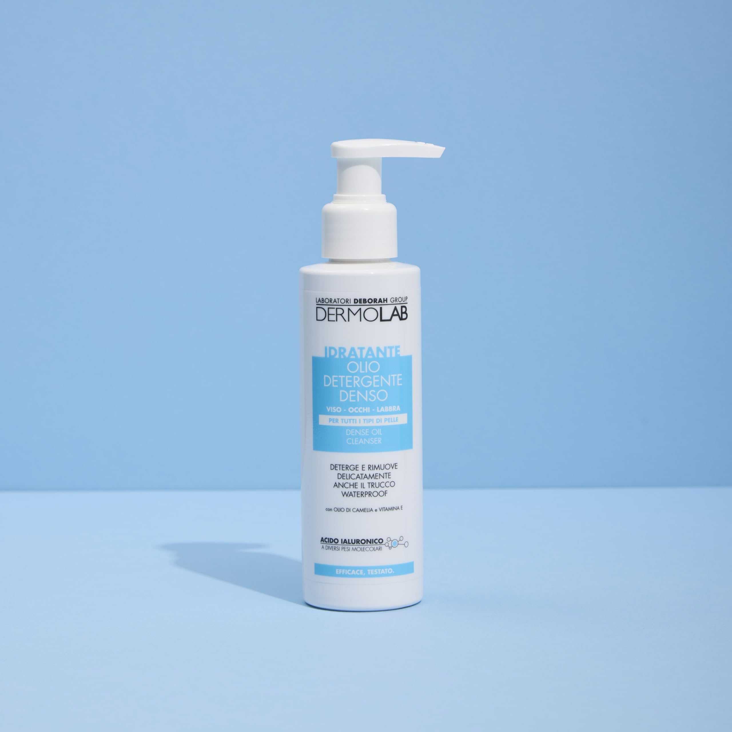 Dermolab - Olio Detergente Viso Denso con Acido Ialuronico Idratante, Olio di Camelia e Vitamina E, Deterge e Rimuove Delicatamente anche il Trucco Waterproof da Viso, Occhi e Labbra, 120ml
