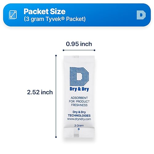 Miniatura 6 de Dry & Dry Paquetes de gel de sílice seguros para alimentos y farmacéuticos de 0.11 oz 200 paquetes Desecantes - Paquetes de gel de sílice Tyvek