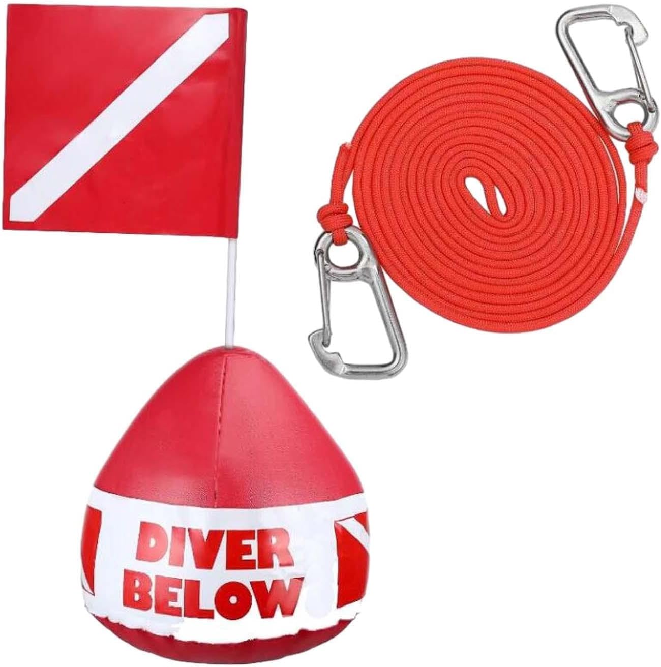 Floating Marker Snorkeling Buoys with Adjustable Rope for Spearfishing and Professional Underwater Operations PVC Plunge Indication Flag