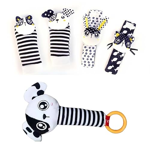 BABY K Calcetines de sonajero y sonajeros de muñeca y sonajero de mano (juego G+ Dog B) Juguetes para recién nacidos para bebé niño o niña