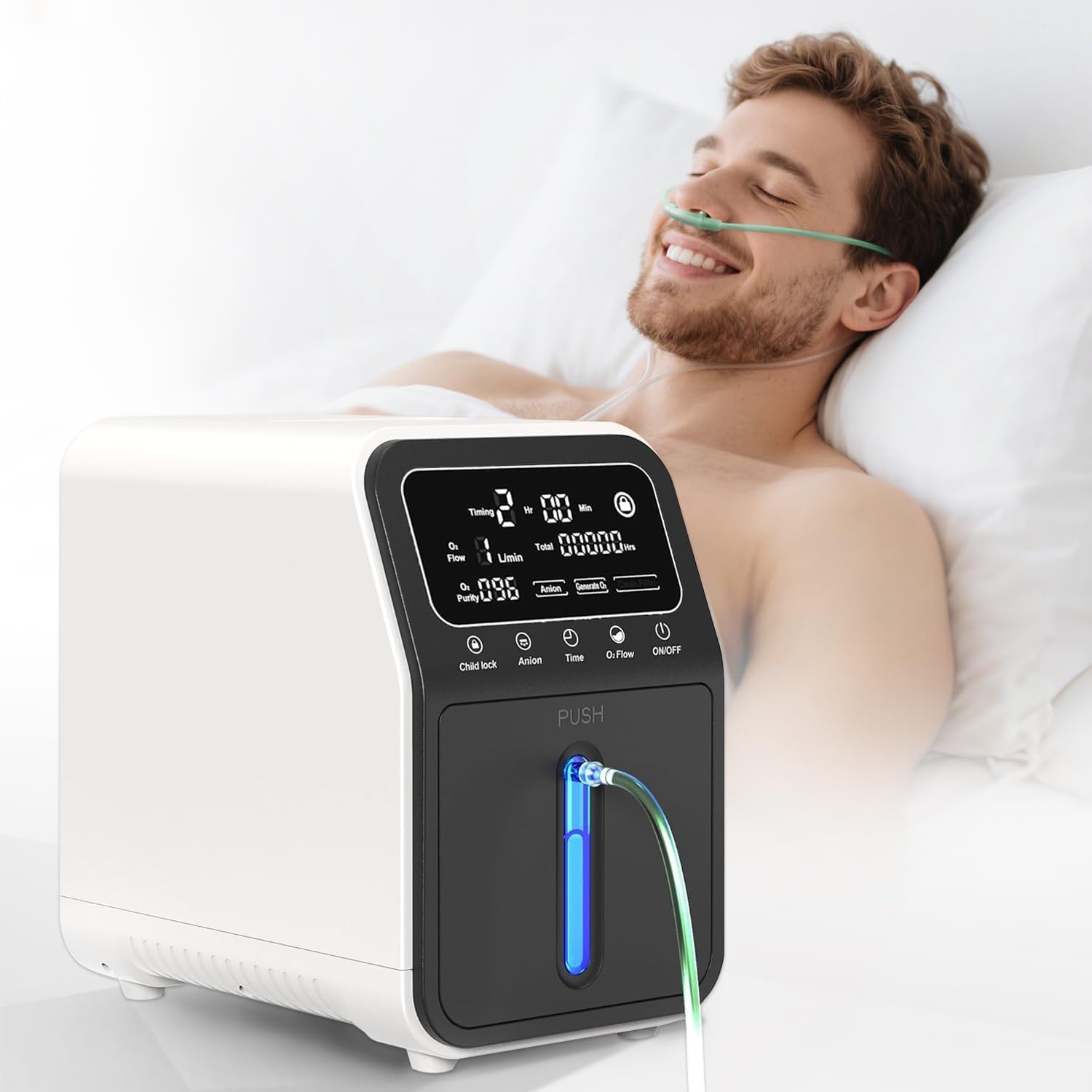 Dispositivo di ossigeno per la casa, ossigeno 30% ~ 90%, purezza 1-9 l/min, alimentazione continua di ossigeno 24 ore, con nebulizzazione, concentratore di ossigeno remoto, 5,5 kg, per la casa