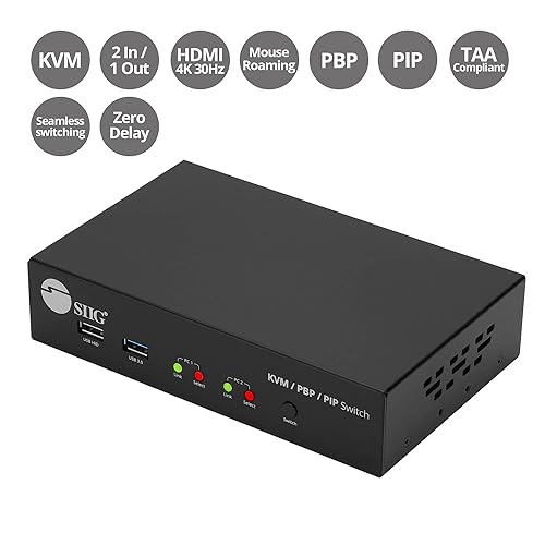 Miniatura 2 de SIIG Conmutador KVM 4K de 2 puertos HDMI con imagen por imagen (PbP) cursor de ratón itinerancia e imagen en imagen (PiP) para 2 computadoras,