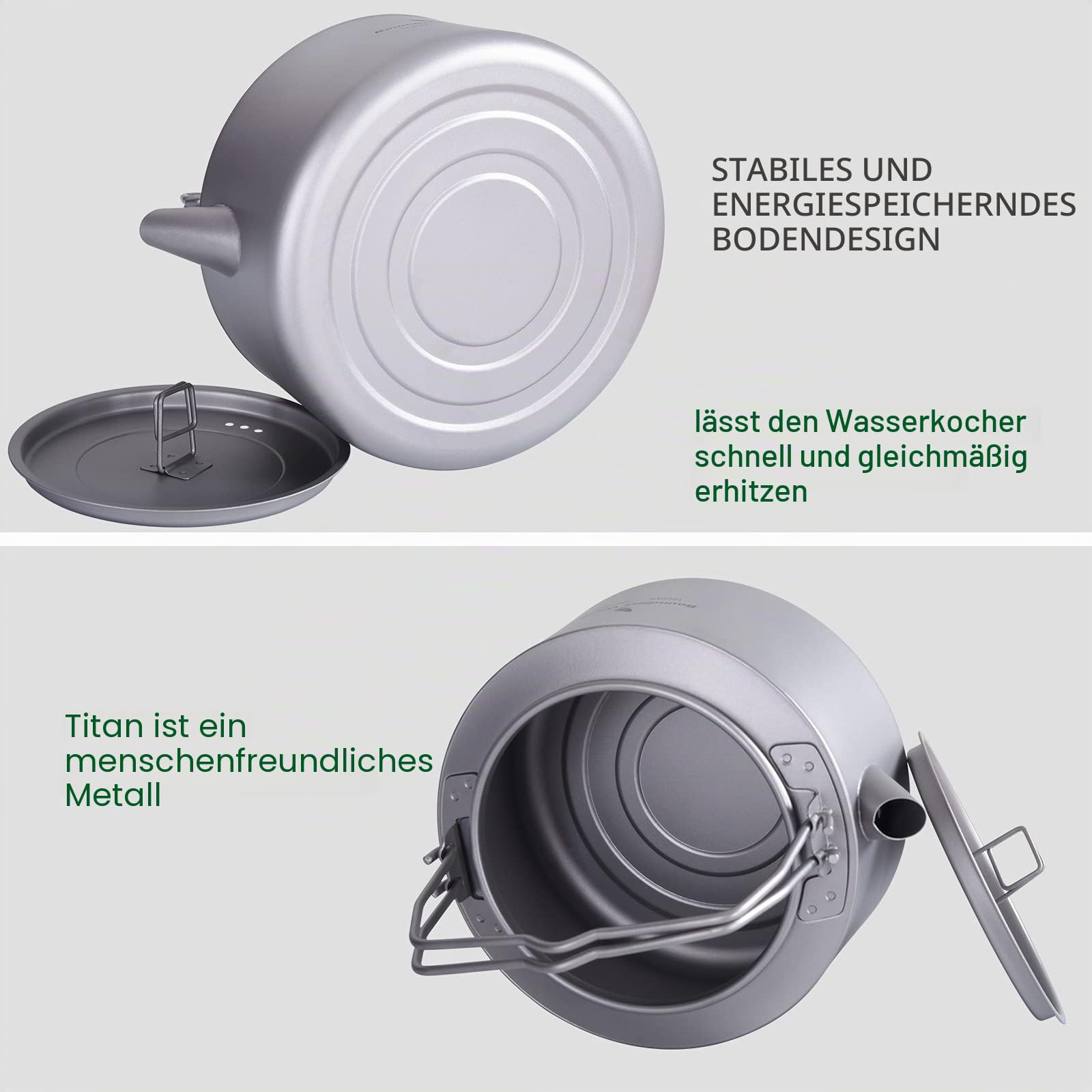 Boundless Voyage 1L Camping Titan Wasserkocher mit Klappgriff Filter Große Kapazität Topf Kochen Outdoor Kochset Töpfe Ti3098D