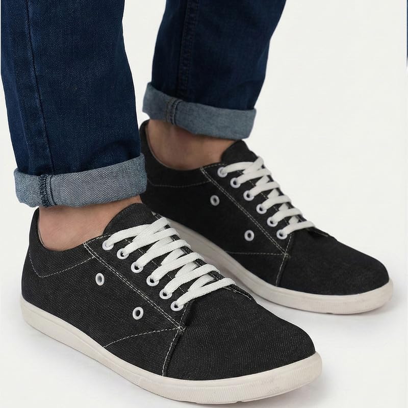 Image of FAUSTO Men Casual Classic Canvas /Fabric Sneaker Shoe | Lightweight Comfort Insole | Everyday 6-Eye Lace Up Shoes with Anti Skid TPR Sole