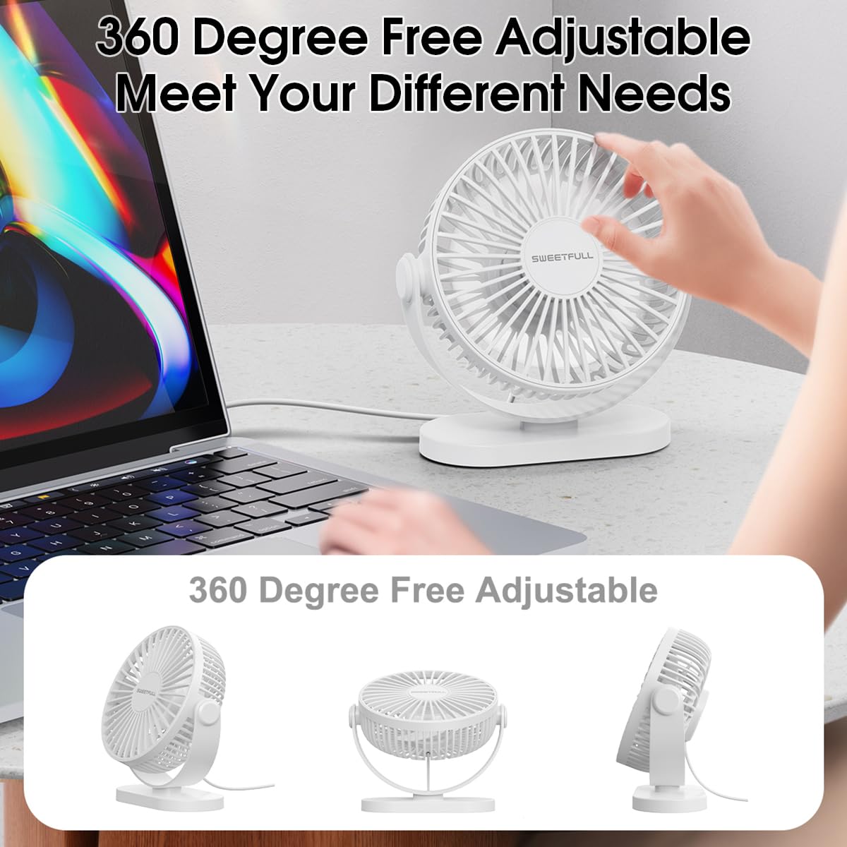 Ventilateur de bureau personnel USB silencieux, petit format, portable