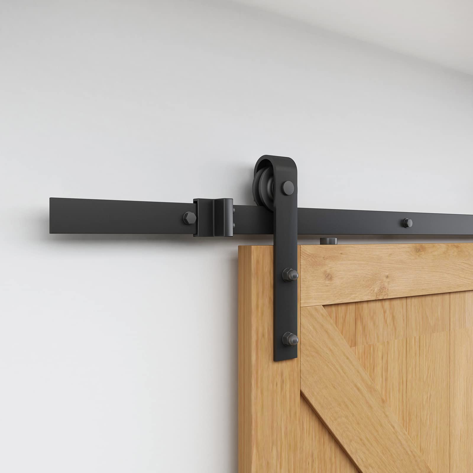 Heavy Duty Sturdy Sliding Barn Door Hardware Kit, Black Carbon Steel Barn Wood Door Hardware