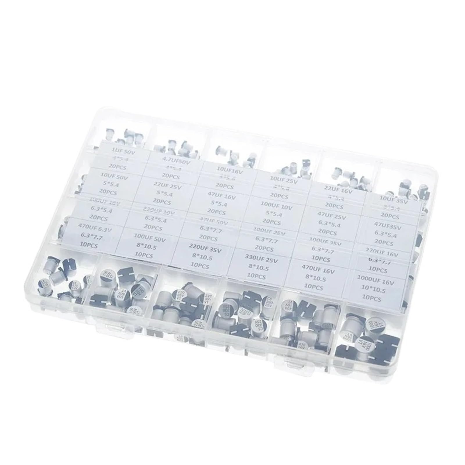400 Uds 1uF ~ 1000uF Kit De condensadores electrolíticos De aluminio electrolitos 6,3 V-50V 24 valores con caja De reparación(145pcs-kit)