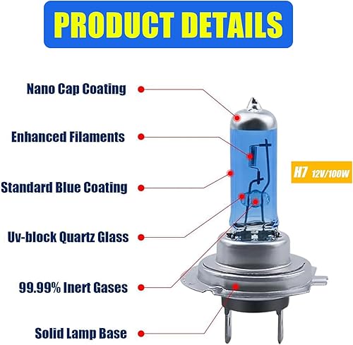 Miniatura 2 de Flygun 2 bombillas halógenas H7 antiniebla para automóvil, 12 V, 100 W, de alta potencia, enchufar y usar, cristal de cuarzo ultra brillante, haz