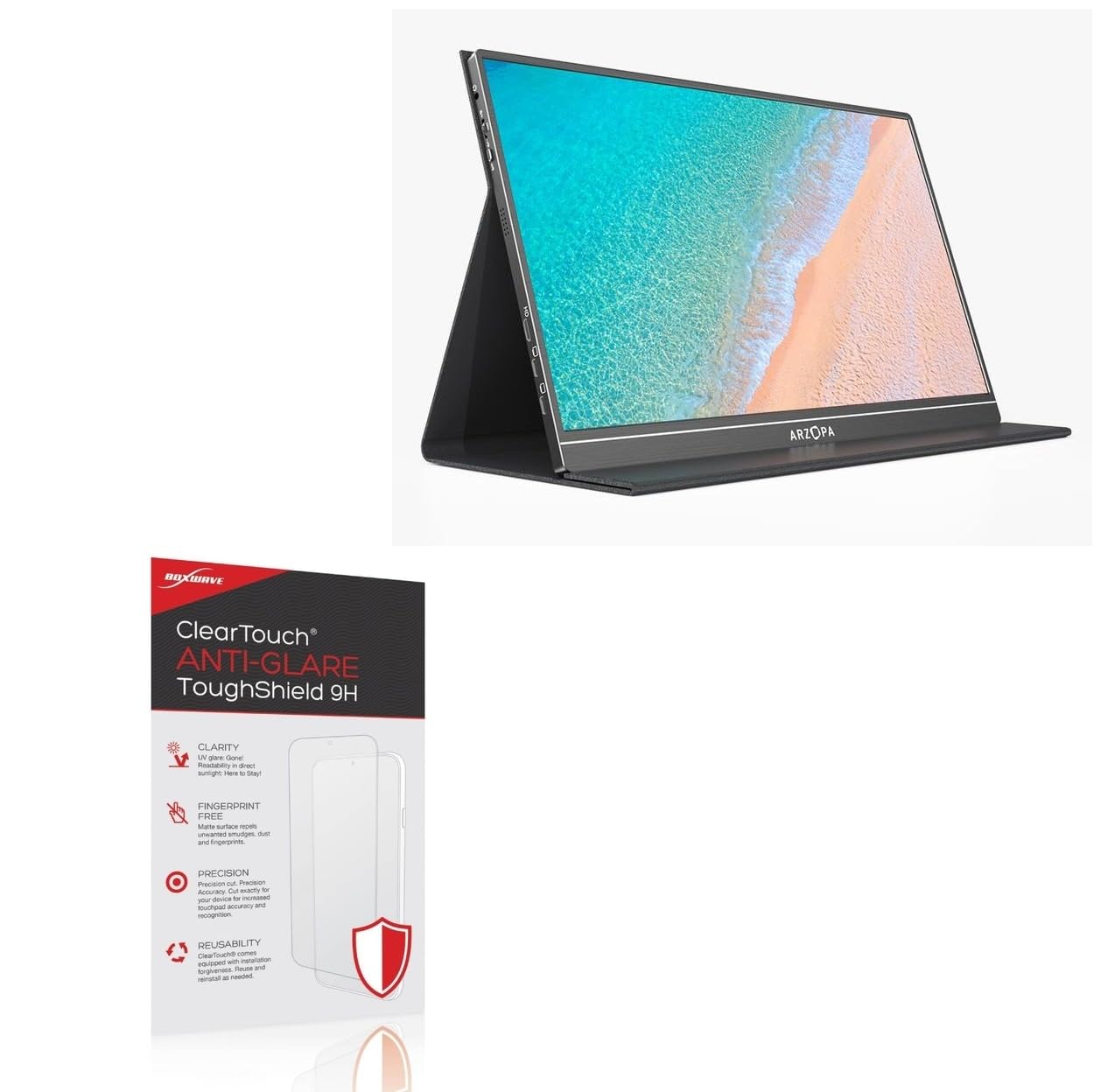 BoxWave Screen Protector Compatible with ARZOPA Portable Monitor S1 Table (15.6 in) - ClearTouch Anti-Glare ToughShield 9H (2-Pack), Anti-Glare 9H Tough Flexible Film Screen Protector