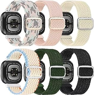 HUYIIO 6-Packs Elastic Nylon Straps Compatible with Fitbit Versa 3 / Fitbit Sense, Adjustable Nylon Replacement Bands Wristband for Fitbit Versa Smart Watch for Women and Men