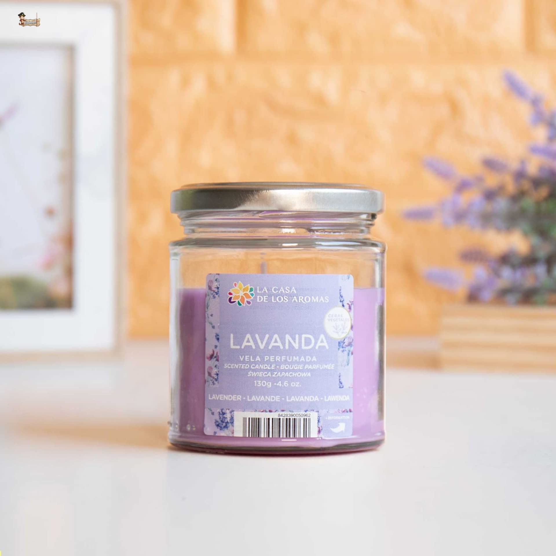 BricoLoco.com Świeca aromatyczna 130gr z pokrywką, zapachowy odświeżacz powietrza Olejki eteryczne, Świeca zapachowa lawendy. (5)