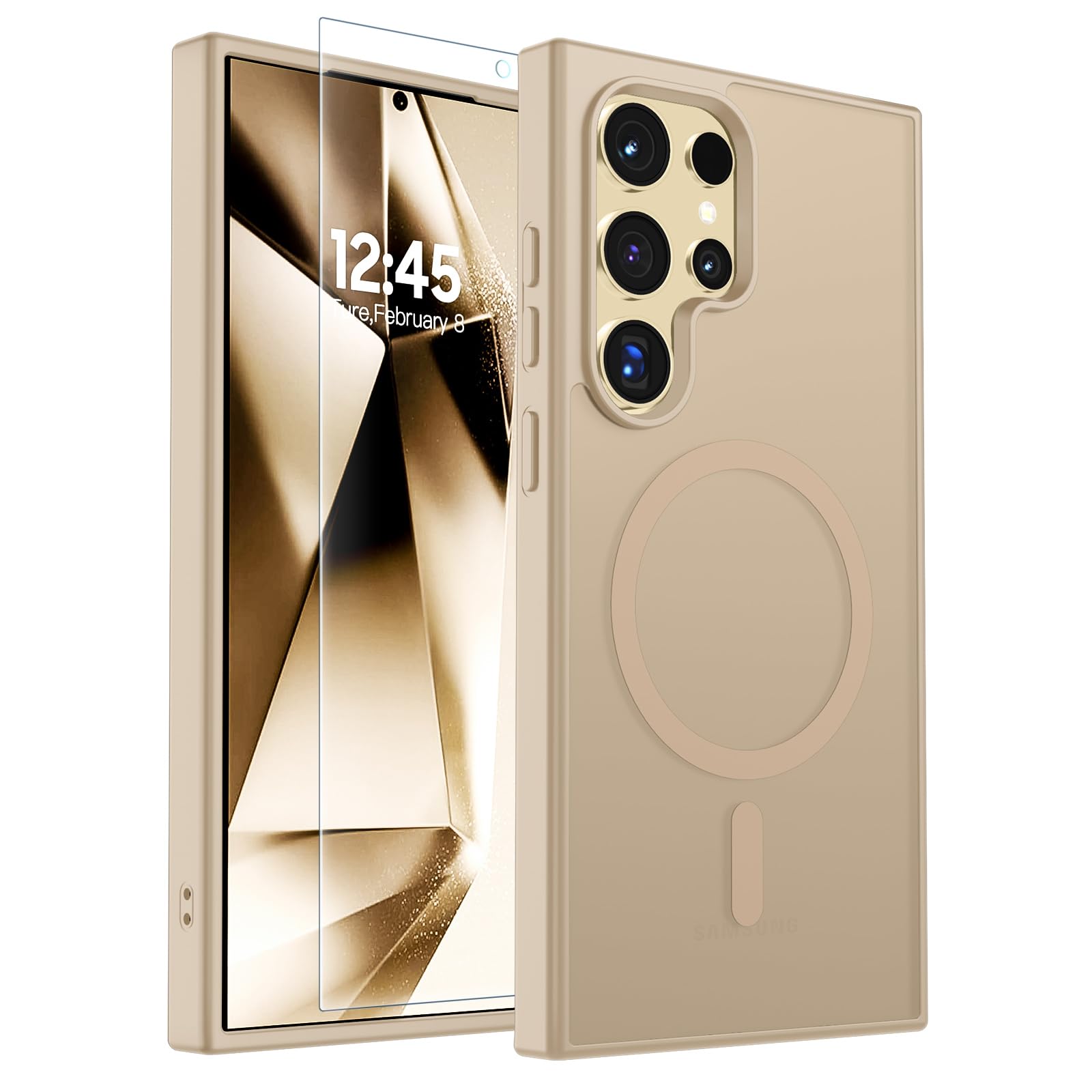 SUPFINE Magnetic for Samsung Galaxy S24 Ultra Case with Screen Protector, (Compatible with MagSafe) (Military Grade Drop Protection) Slim Translucent Shockproof Phone Case,Pink Gold