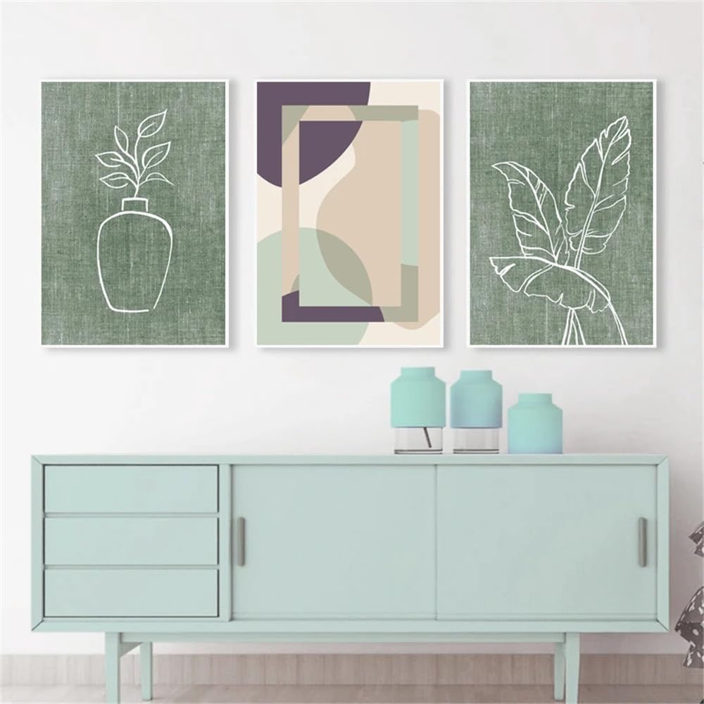 Wuhbcz White Canvas Paints-Abstract Line Palm Leaf Plant Nordic Posters And Prints Wall Art Canvas Painting Wall Pictures For Living Room Kitchen Office Home Decor-60 * 80Cm/3Pcs (No Frame)