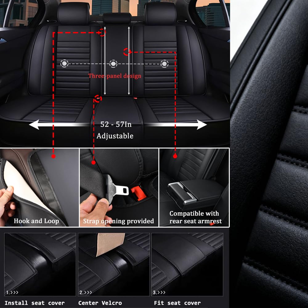 Ensemble complet de housses de siège de voiture universelles en cuir synthétique avant et arrière – Coussins de voiture pour Toyota Auris, Avensis, Camry, Corolla, Highlander, Hilux, Land, Cruiser