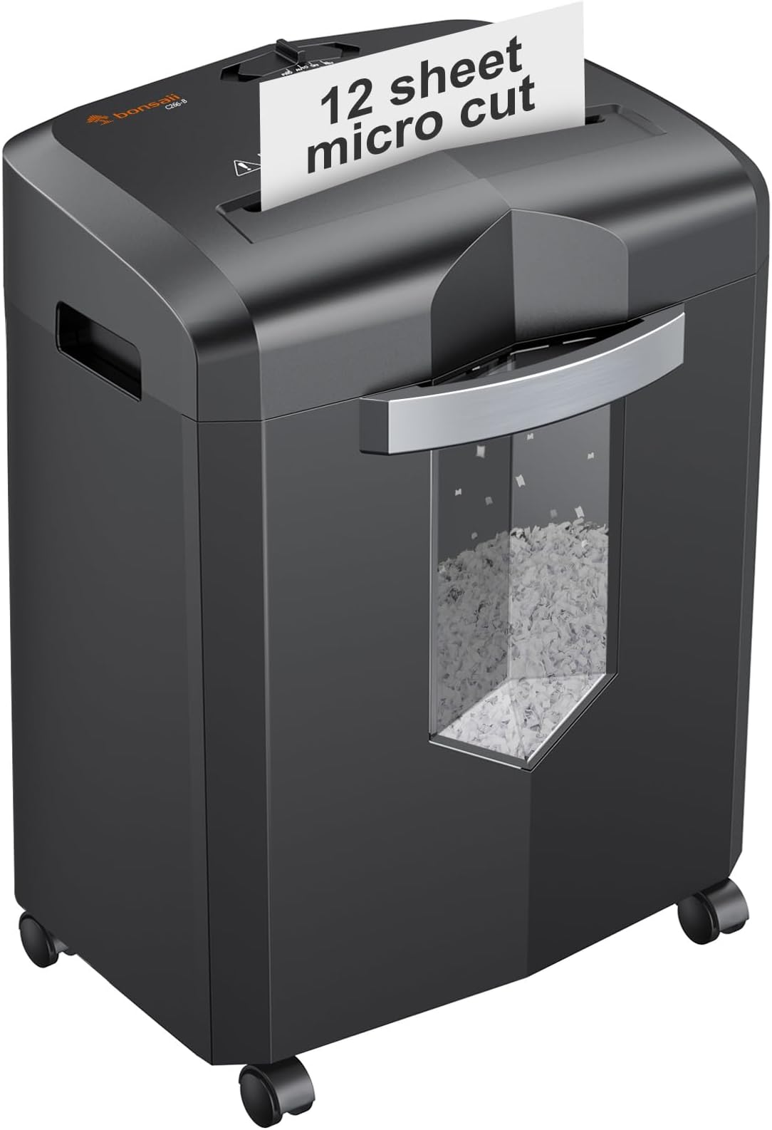 12-Sheet Micro Cut Paper Shredder, Heavy Duty Shredder for Home Office Runs for 60 Mins, Shredders with 4 Casters & 16 Litres Pullout Bin, Shreds CD, Card, Mail, Staple and Clips(C266-B)