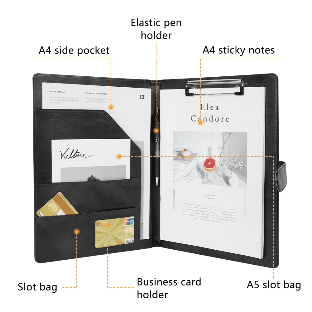 OFFCUP A4 Conference Folder, Leather Portfolio Folder, Multifunctional Foldover Document Resume File - Image 4