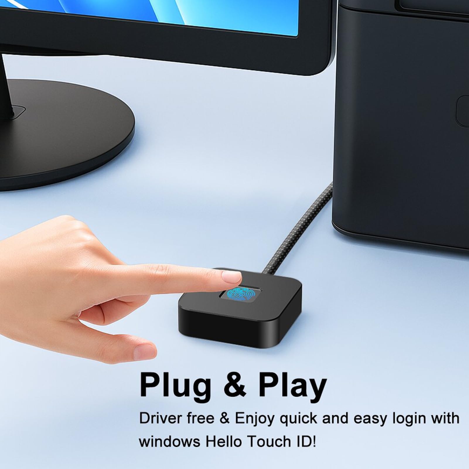 Tosuny Lettore di Impronte Digitali USB Desktop per Wins 10/11 Hello, Dongle per PC per Scanner Biometrico di Impronte Digitali, Tocco a 360° e Corrispondenza Biometrica Rapida, Chiave di (BLACK)
