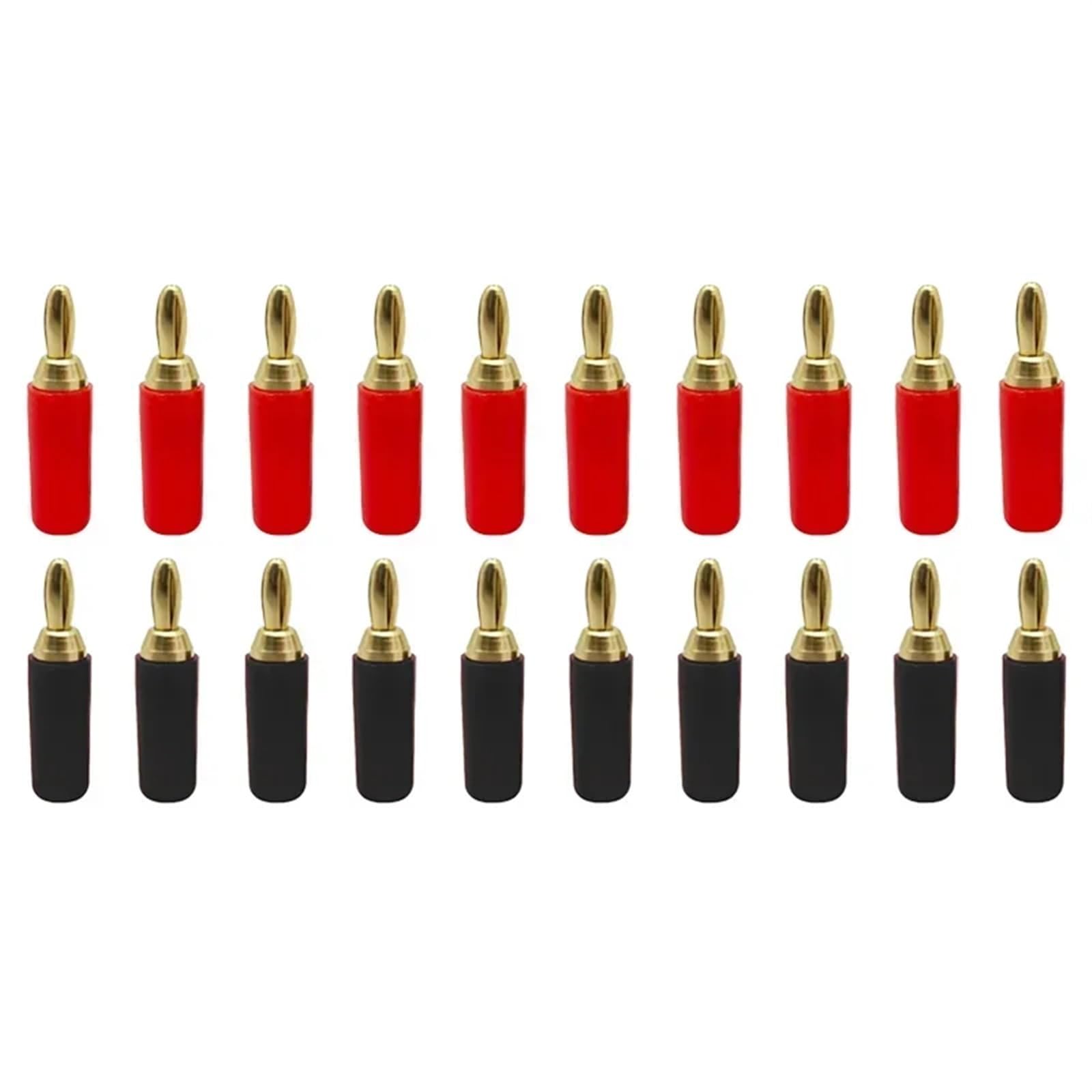 Fiches Banane 2.5mm, 20 pièces, câble de Haut-Parleur, Broche de Fil, connecteurs Banane en cuivre Pur plaqué Or(10 Red 10 Black)